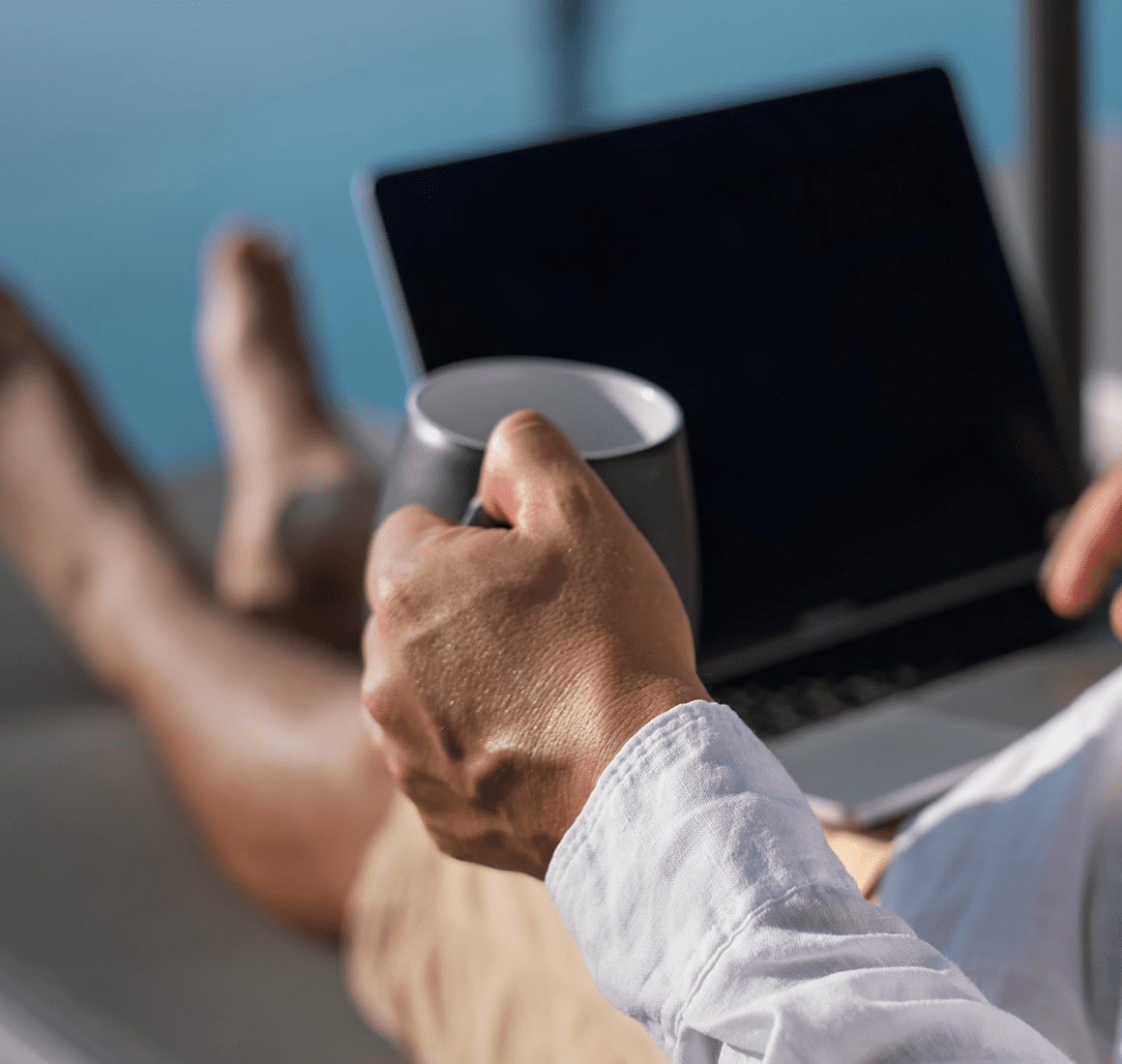 Leisure time with coffee and laptop